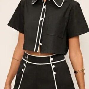 NWT | Commense | Contrast Crop Shirt and Shorts | xs | BLACK